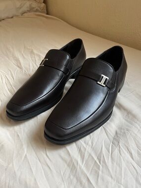 Bruno Magli Black Leather Slip-On Loafers with Silver Buckle dark brown 11